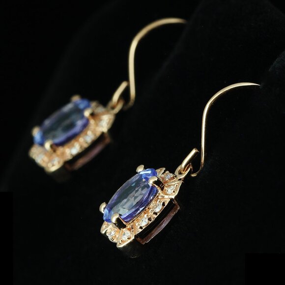 (Certified + warranty) Effy 14K Gold 1.62 Tanzanite & Diamond Fancy Earrings - Picture 2 of 6